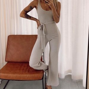 Princess Polly Ribbed Sleeveless Jumpsuit in Cream